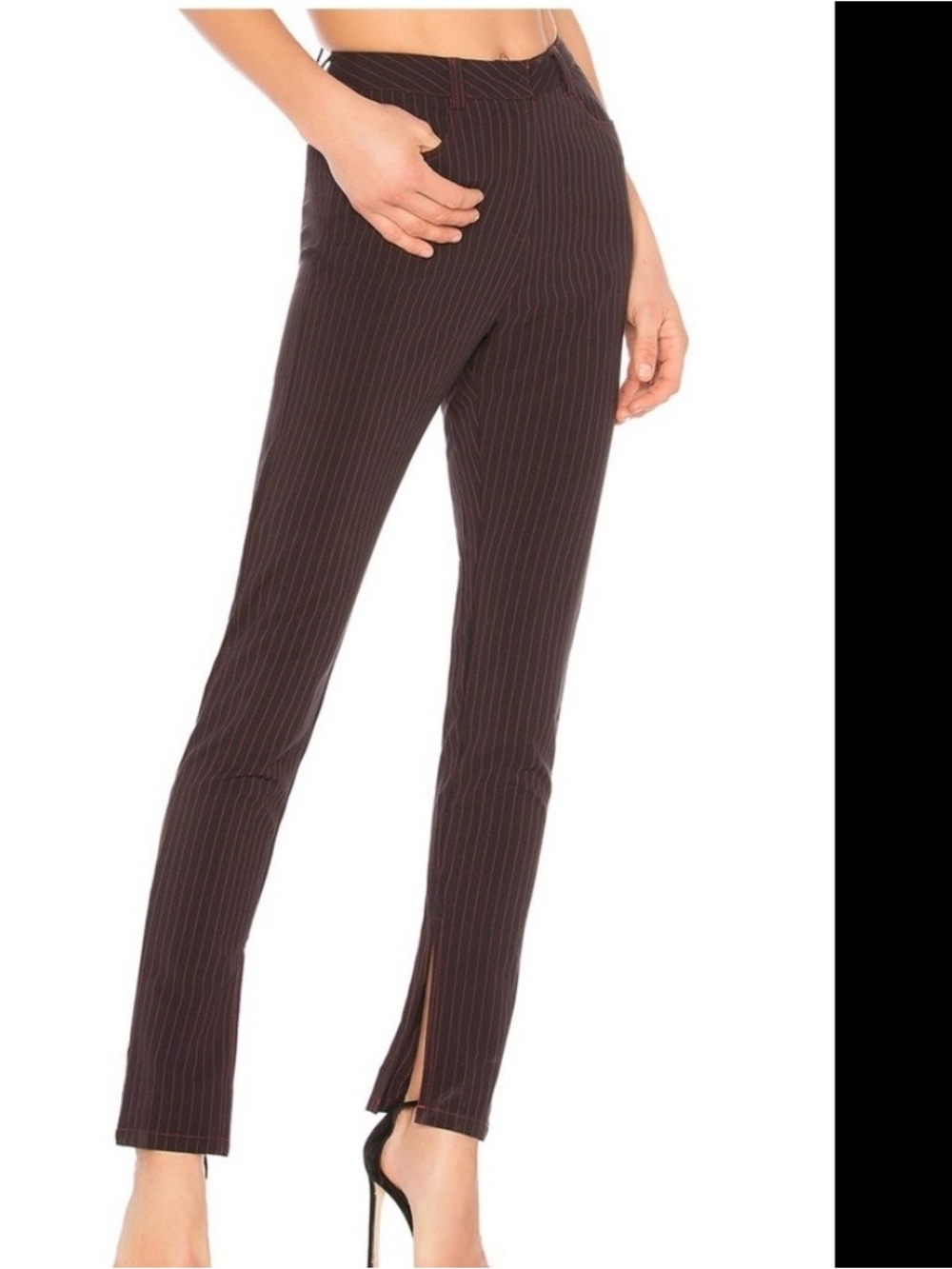 Danielle Guizio Black Pants with Red Pinstripes and Matching Bralette - Picture 3 of 8